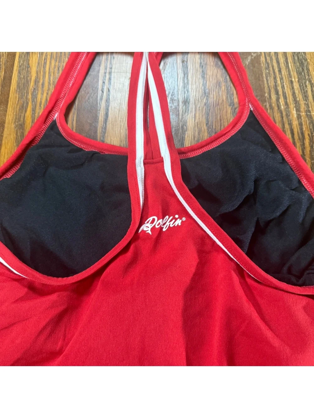 Dolfin Guard Lifeguard Tankini Top Red White Trim Crossback Swim Size M